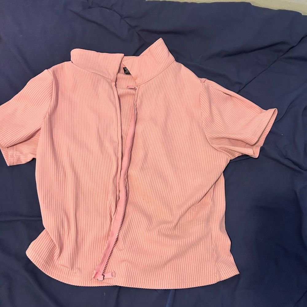 Pink zip up crop top